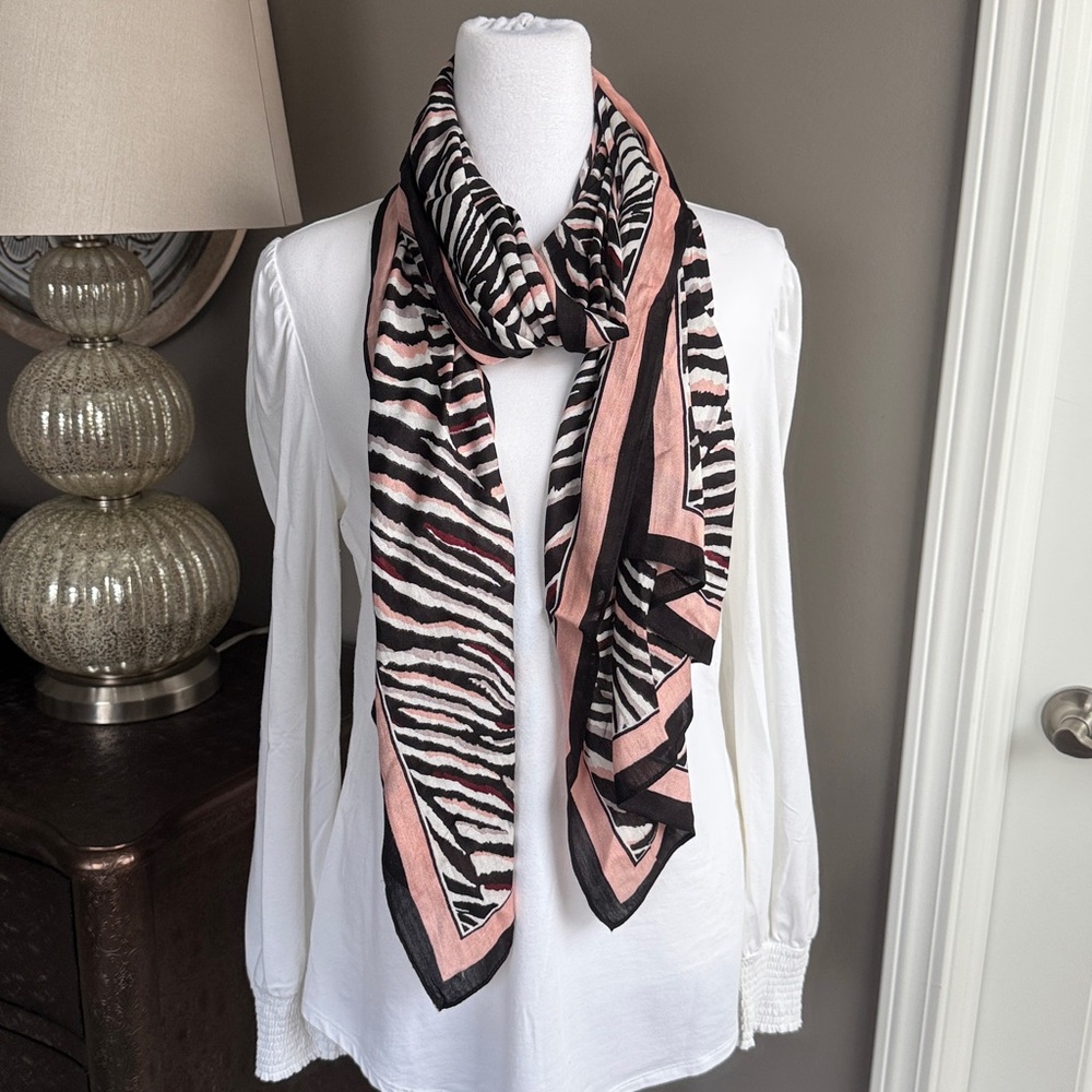 White House Black Market, pink and black print scarf